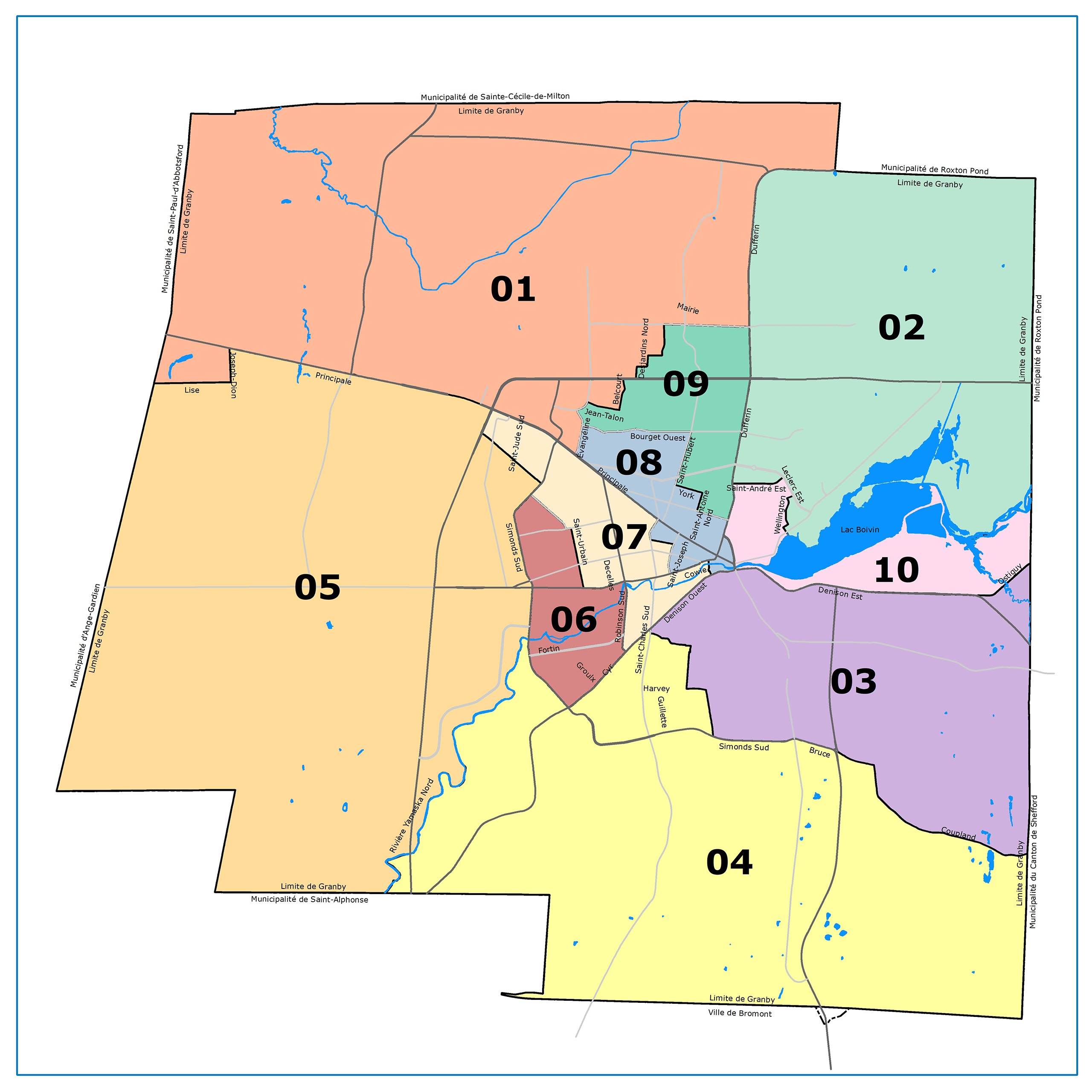 Carte complète comportant les 10 districts